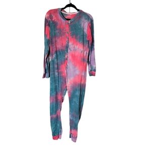 Festival GEAR Tie Dye Union Suit With Butt Flap Pink Purple Blue Size M